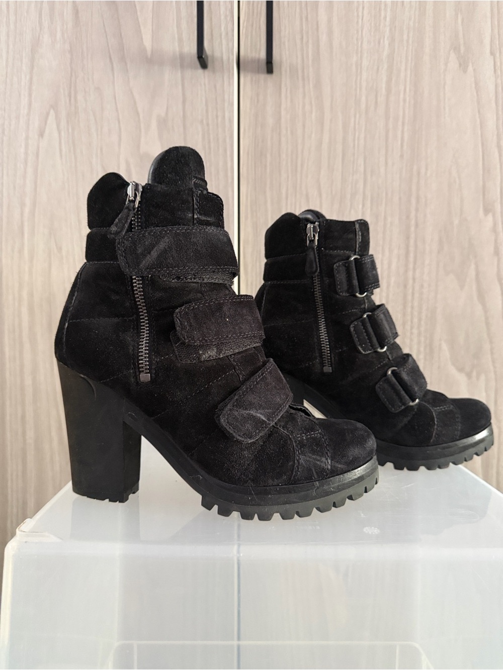 Prada Black Suede Triple-Strap Combat Ankle Boots - Women's - Picture 2 of 8